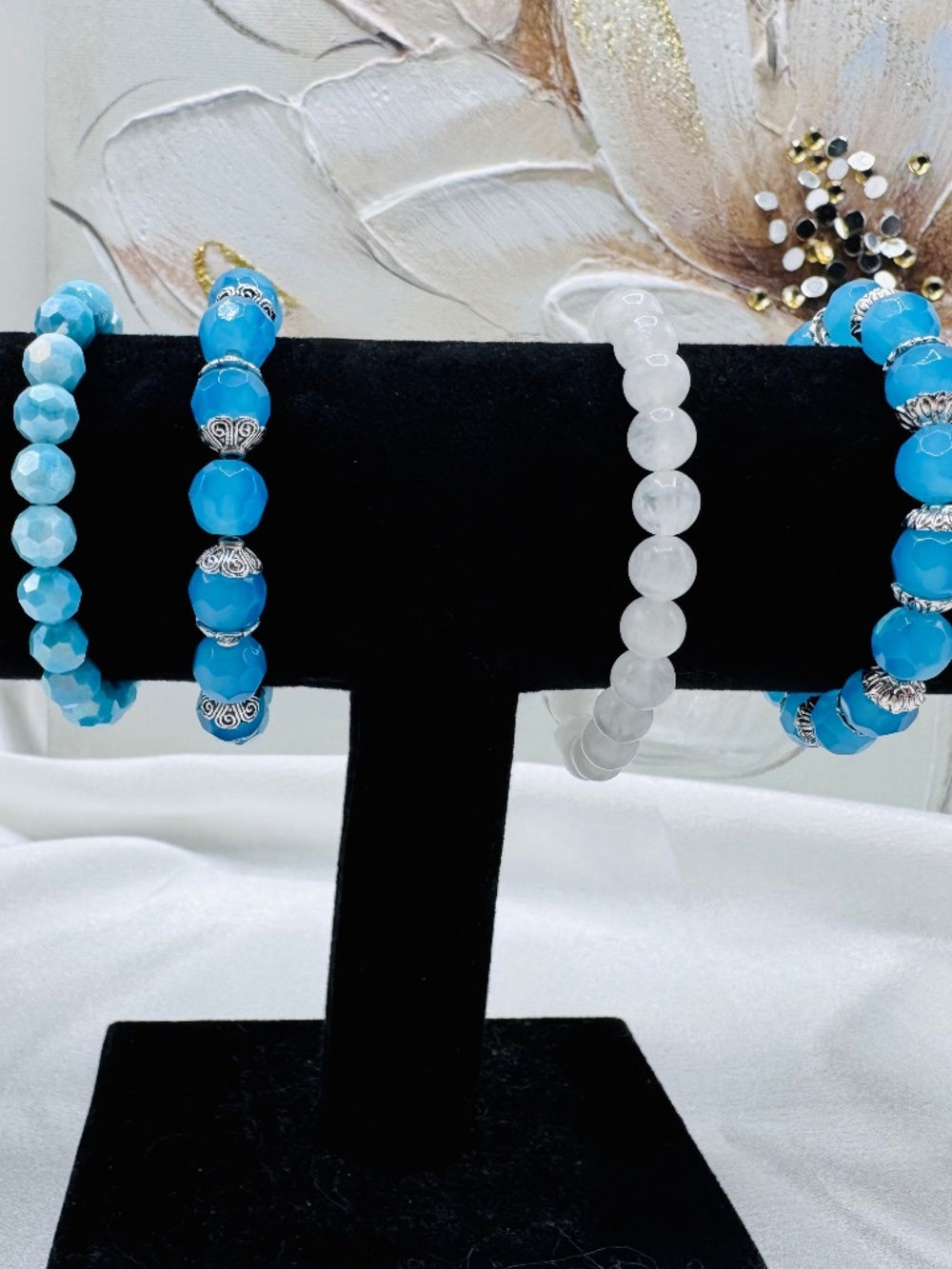 Tropical Ocean Blue Theme beaded stretch bracelets